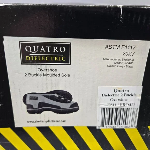 New Skellerup Quatro Safety 2 Buckel Moulded Sole Overshoe, Size 11, Blk/Gray